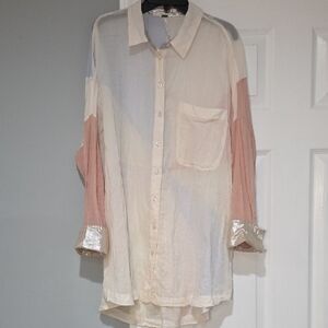 Free People Pastel Colorblock Button-Up Blouse